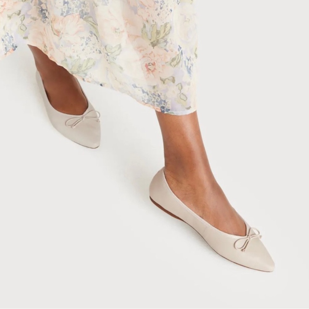 BIRDIES THE GOLDFINCH BOW LEATHER ECRU FLATS 9.5